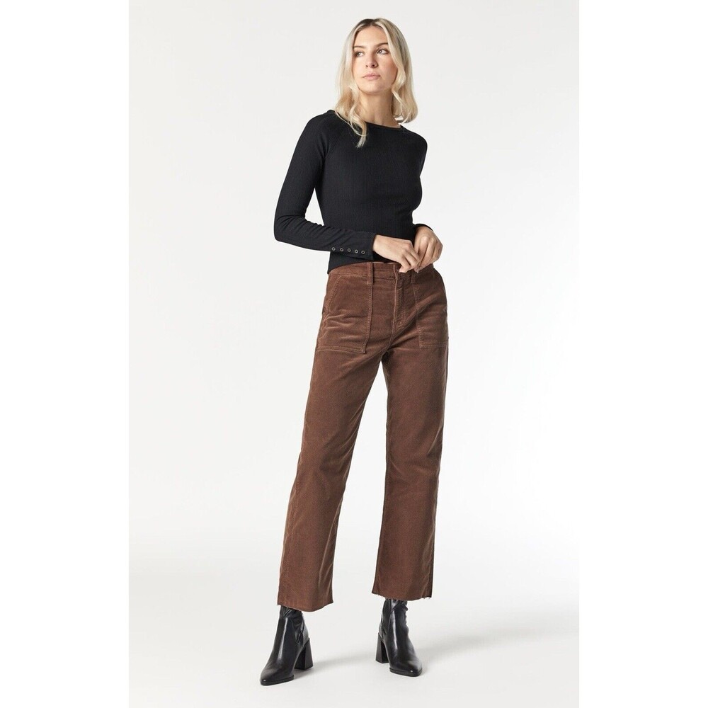 Mavi Corduroy Shelia Straight Leg Raw Hem High Rise Pants Brown 25 - Picture 3 of 12